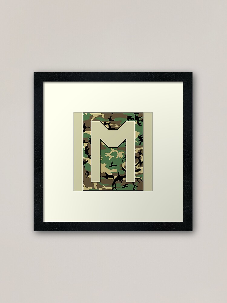 "Letter "M" Military Camo Stencil font" Framed Art Print by northsar