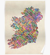 Ireland Eire City Text map Poster