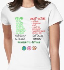 Camiseta entallada para mujer Abre los ojos - ¡Ve vegano!