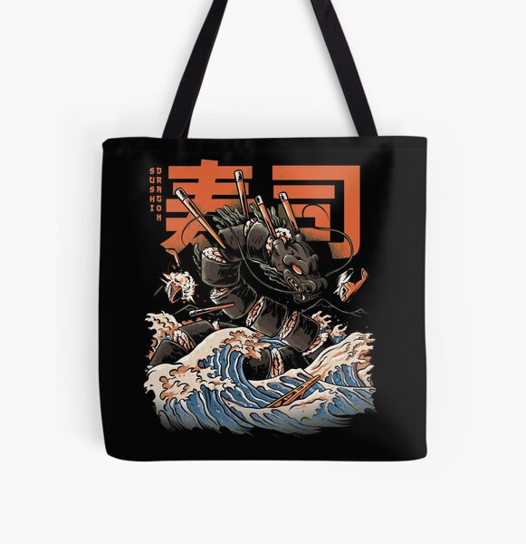 The Black Sushi Dragon All Over Print Tote Bag