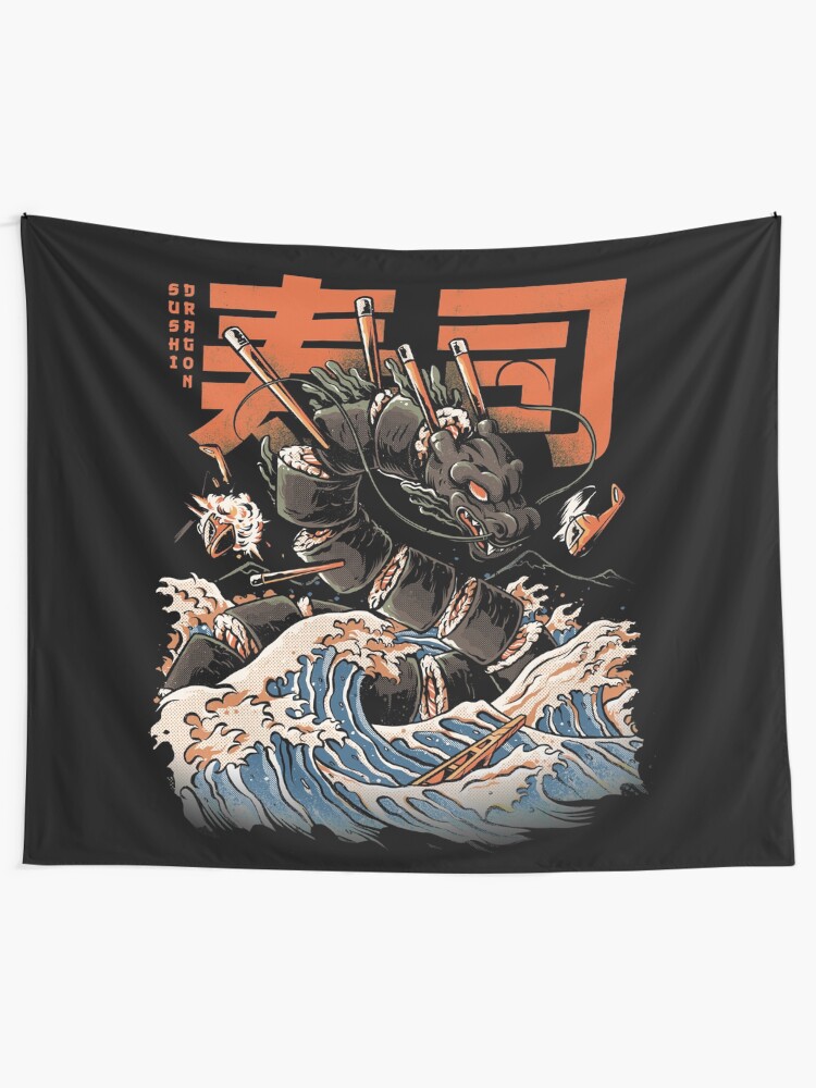 Alternate view of The Black Sushi Dragon Tapestry