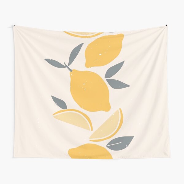 Minimalist Minimal Lemon Graphic Illustration Fun Colorful Pop Art Tapestry