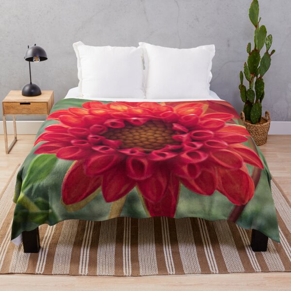 Item preview, Red Symphony Dahlia Flower Boom Boom Red Water Lily Yellow Fibonacci Spiral Disc Floret 074 designed and sold by Bees-n-Flowers.