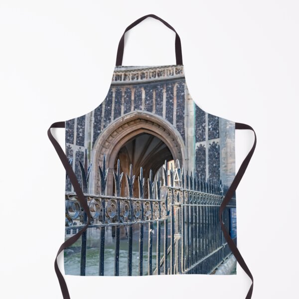 Item preview, Wrought iron perimeter fence around the Church of St Peter Mancroft in the city of Norwich, with part of the building in soft focus behind designed and sold by yackers1.