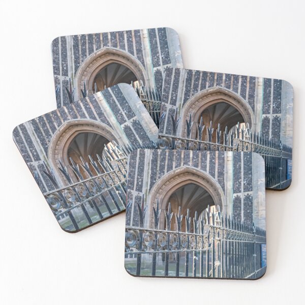 Item preview, Wrought iron perimeter fence around the Church of St Peter Mancroft in the city of Norwich, with part of the building in soft focus behind designed and sold by yackers1.