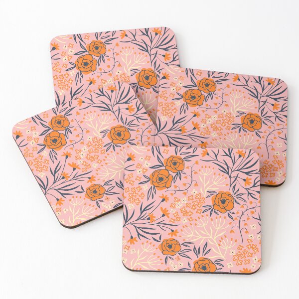 Item preview, Pink and orange flower pattern  designed and sold by AllPrintsAndArt.