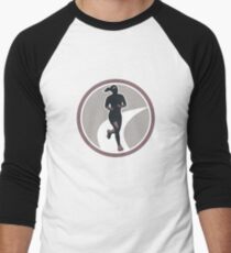 Female Marathon Runner Run Retro Baseball ¾ Sleeve T-Shirt