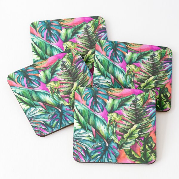 Item preview, Tropical palm leaves and cheese plant  colourful illustration  designed and sold by sophiarebekka.