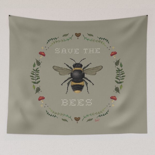 Item preview, Save the Bees Embroidery Pixel Graphic designed and sold by Chillcrafting.