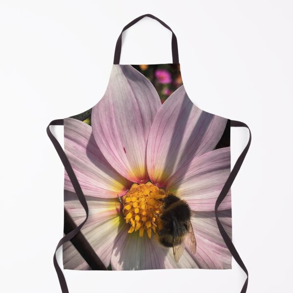 Item preview, Bumblebee on a Soft Pink with Strikes of Magenta Dahlia Flower with a Bright Yellow center 082 designed and sold by Bees-n-Flowers.
