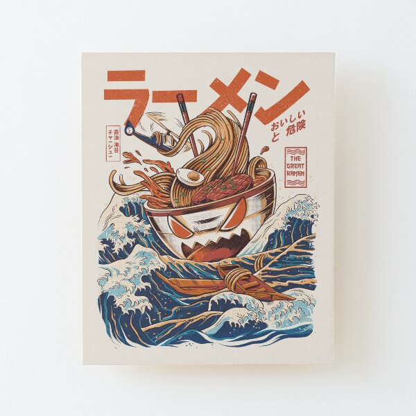El gran ramen de Kanagawa Lámina montada de madera