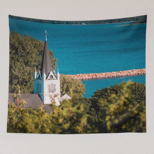 Item preview, Saint Anne's church over Lake Michigan on Mackinac Island designed and sold by Michael Deemer.