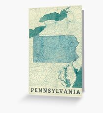 Pennsylvania Map Blue Vintage Greeting Card