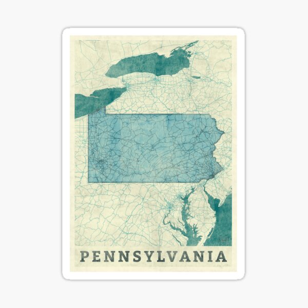 Pennsylvania Map Blue Vintage Sticker
