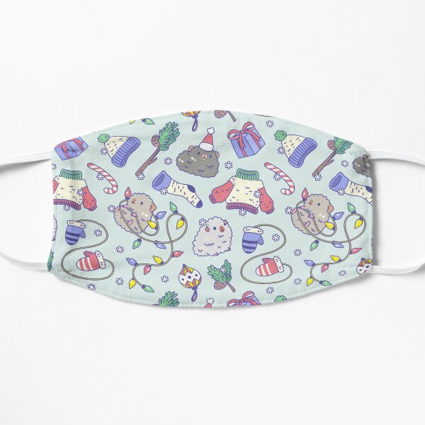 Teddy guinea pigs Christmas Patten in Mint Green Background Flat Mask