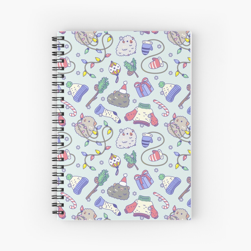 Teddy guinea pigs Christmas Patten in Mint Green Background  Spiral Notebook