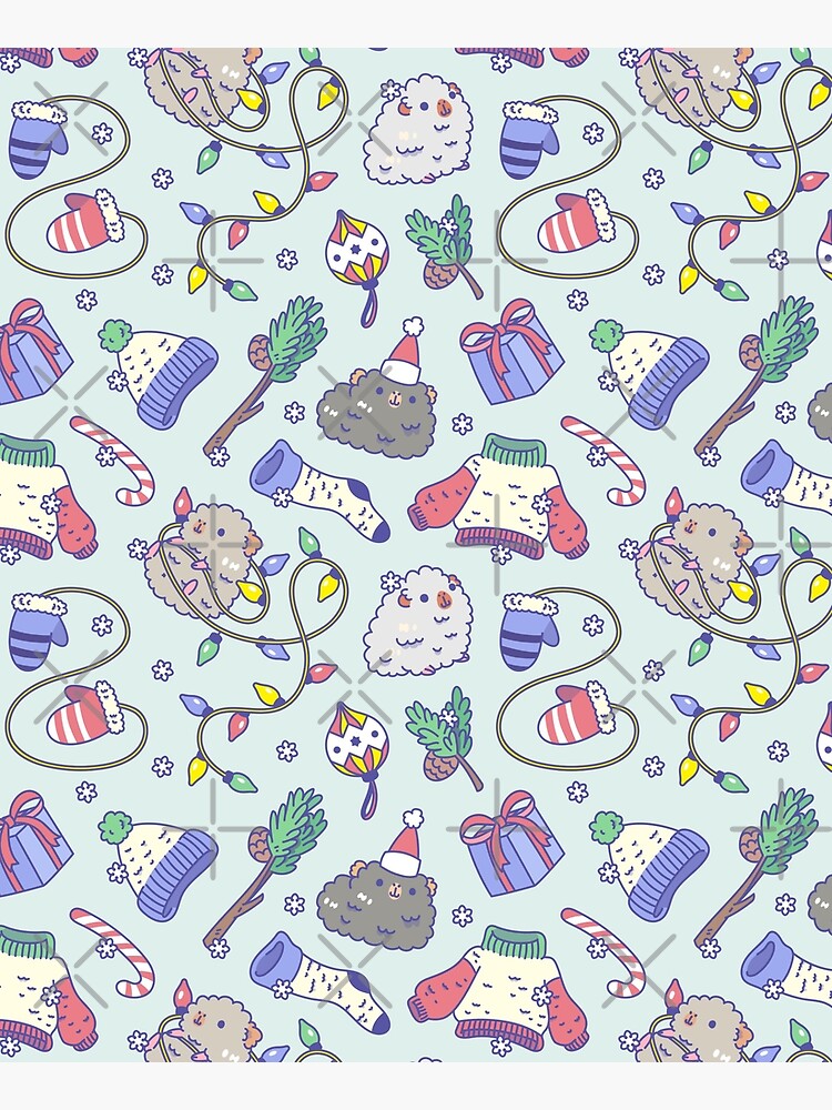 Teddy guinea pigs Christmas Patten in Mint Green Background by Miri-Noristudio