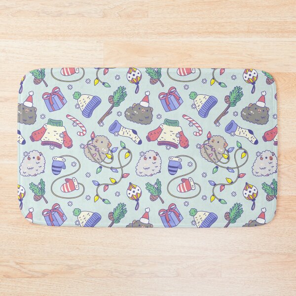 Teddy guinea pigs Christmas Patten in Mint Green Background  Bath Mat