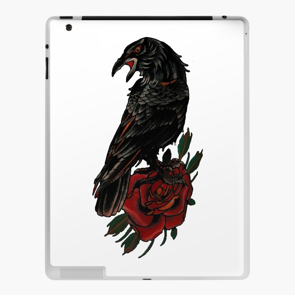 Traditional Raven & Roses Tattoo by Douglas Grady