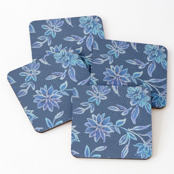 Item preview, Batik Flowers with Blue Dotty Indigo Background designed and sold by Leslie Rogers Todder.