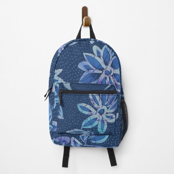 Item preview, Batik Flowers with Blue Dotty Indigo Background designed and sold by Leslie Rogers Todder.