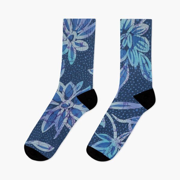 Item preview, Batik Flowers with Blue Dotty Indigo Background designed and sold by Leslie Rogers Todder.