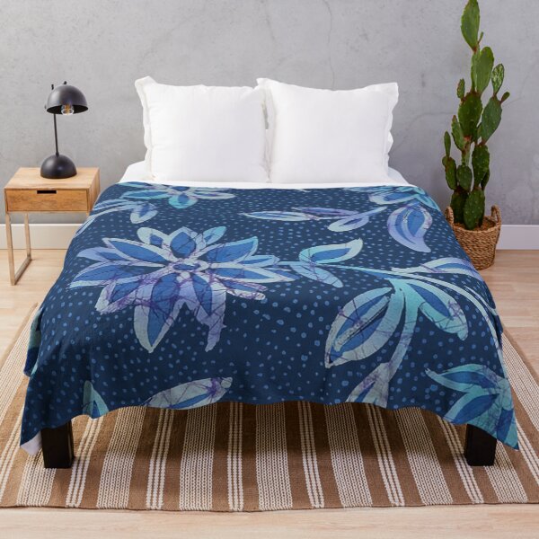 Item preview, Batik Flowers with Blue Dotty Indigo Background designed and sold by Leslie Rogers Todder.