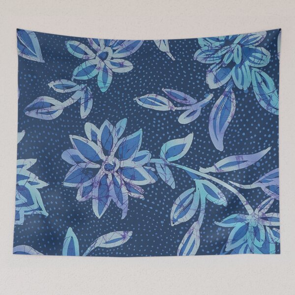 Item preview, Batik Flowers with Blue Dotty Indigo Background designed and sold by Leslie Rogers Todder.