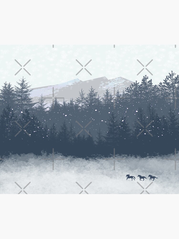 Thumbnail 3 of 3, Sticker, Snowy Montana Mountain Horses designed and sold by tinaschofield.