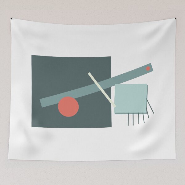 Item preview, suprematist art composition blue squares and red circles designed and sold by Vela Barrera.