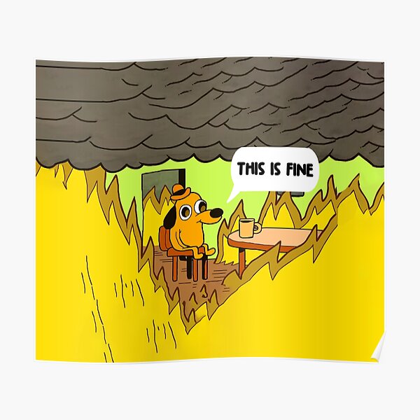 This Is Fine Dog Fire Meme Poster By Younessrex Redbubble