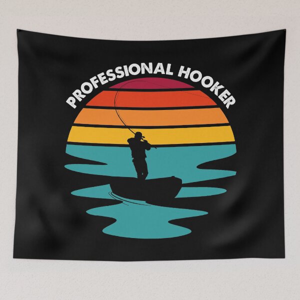 Item preview, Professional Hooker - Fisherman with Retro Vintage Sunset designed and sold by CoolSilhouettes.