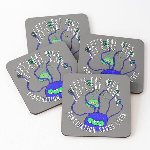 Item preview, Lets Eat Kids. Lets Eat, Kids. Punctuation Saves Lives. Funny Grammar Teacher Halloween and Anytime Quote. Blue Monster. designed and sold by UrTops.