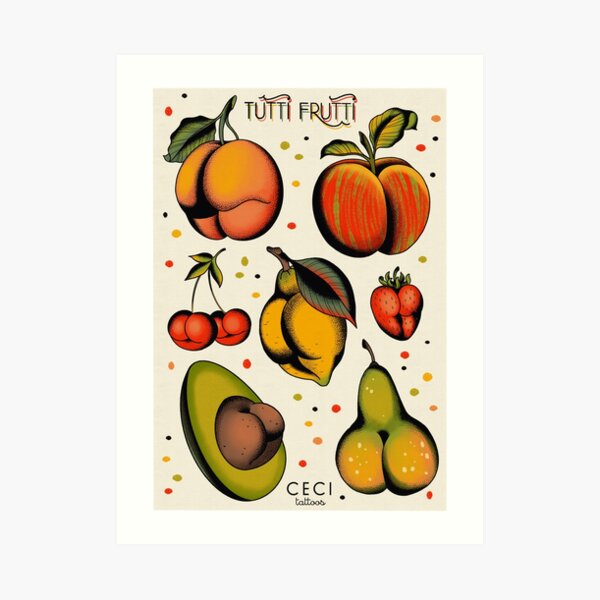 Tutti Frutti, sexy Früchte Tattoo Flash Kunstdruck