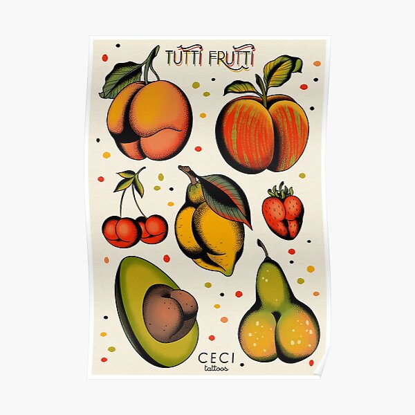 Tutti frutti, sexy fruits tattoo flash Poster