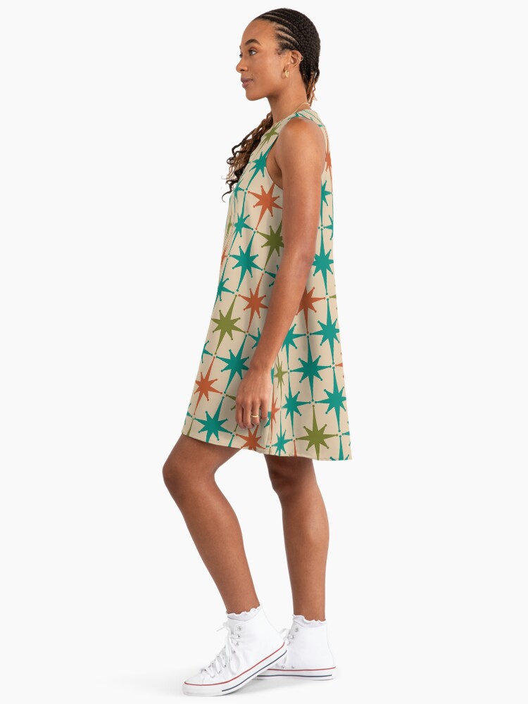 Atomic Age 1950s Starburst Pattern in Orange, Turquoise Teal, Olive Green,  and Mid Mod Beige" A-Line Dress for Sale by kierkegaard | Redbubble
