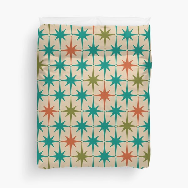 Item preview, Atomic Age 1950s Starburst Pattern in Orange, Turquoise Teal, Olive Green, and Mid Mod Beige designed and sold by kierkegaard.