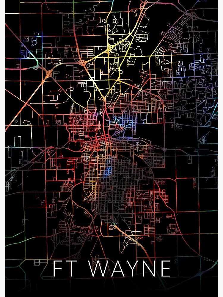 "Ft Wayne City Street Map Dark Mode" Poster for Sale by maplover