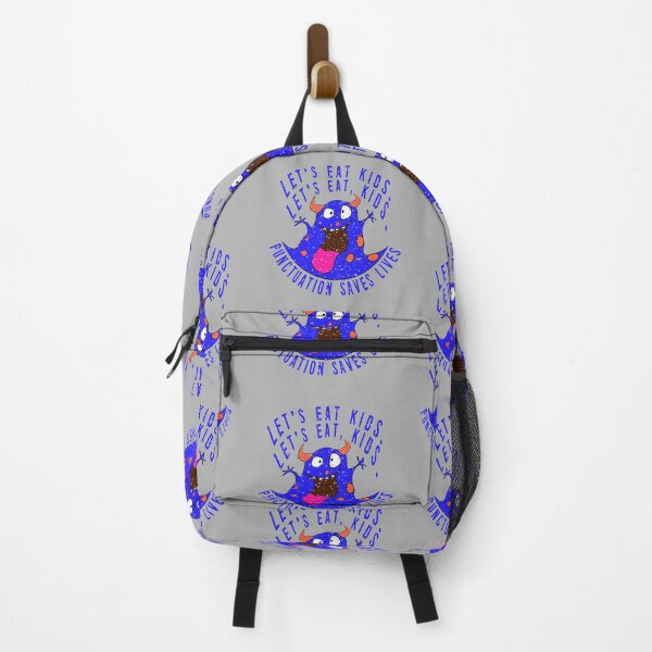 Item preview, Lets Eat Kids. Lets Eat, Kids. Punctuation Saves Lives. Funny Grammar Teacher Halloween and Anytime Quote. Blue Horned Monster. designed and sold by UrTops.