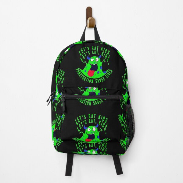 Item preview, Lets Eat Kids. Lets Eat, Kids. Punctuation Saves Lives. Funny Grammar Teacher Halloween and Anytime Quote. Bright Green Horned Monster. designed and sold by UrTops.