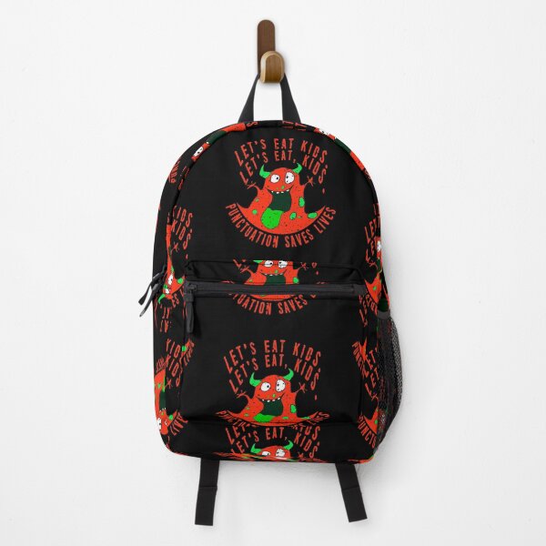 Item preview, Lets Eat Kids. Lets Eat, Kids. Punctuation Saves Lives. Funny Grammar Teacher Halloween and Anytime Quote. Bright Red Horned Monster. designed and sold by UrTops.