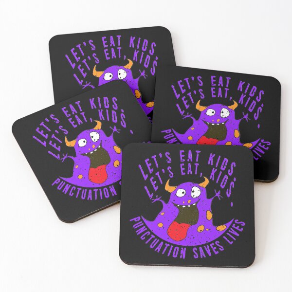 Item preview, Lets Eat Kids. Lets Eat, Kids. Punctuation Saves Lives. Funny Grammar Teacher Halloween and Anytime Quote. Purple Horned Monster. designed and sold by UrTops.