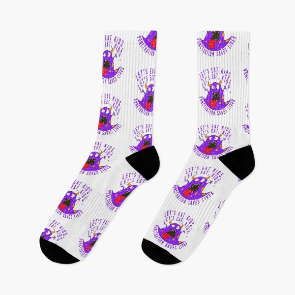 Item preview, Lets Eat Kids. Lets Eat, Kids. Punctuation Saves Lives. Funny Grammar Teacher Halloween and Anytime Quote. Purple Horned Monster. designed and sold by UrTops.