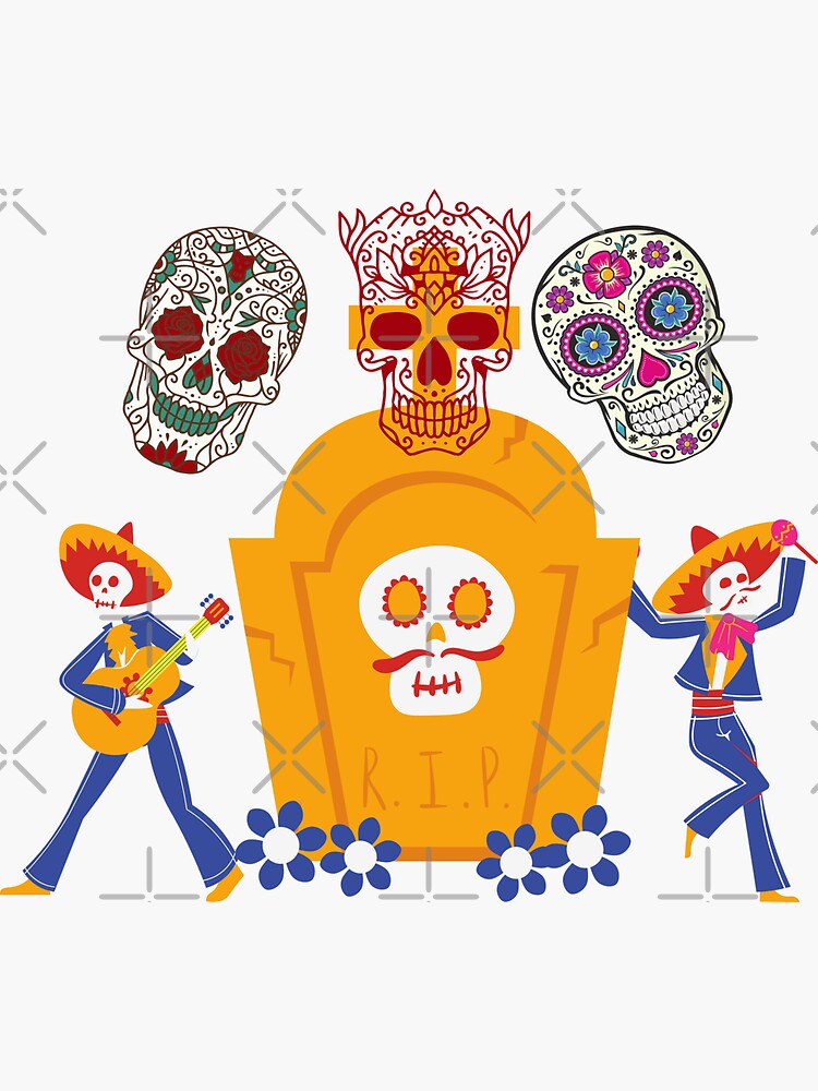 "Dancing skeletons and sugar skulls" Sticker for Sale by Linger0418