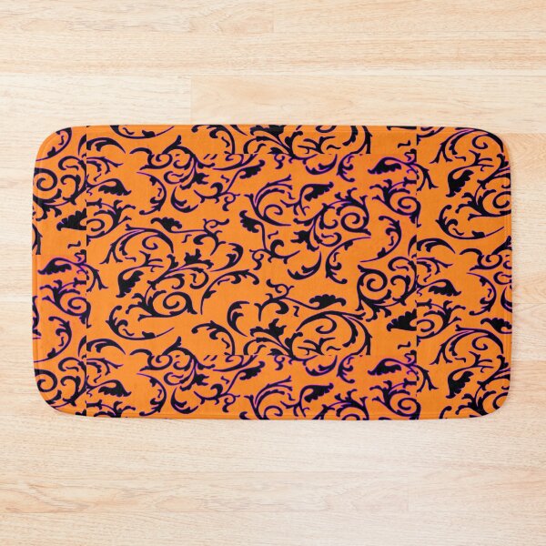 Item preview, ARABIATA 13 bis orange patterns black coral Morocco Essaouira flowers leaves design arabesques scrolls decor designed and sold by dragonemma.