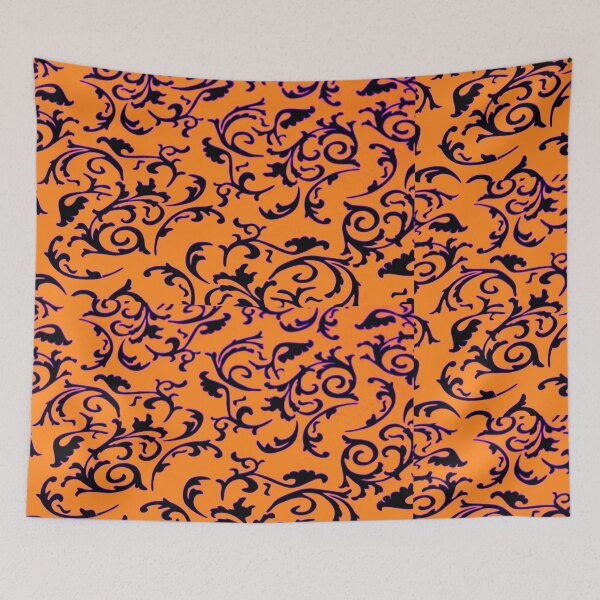 Item preview, ARABIATA 13 bis orange patterns black coral Morocco Essaouira flowers leaves design arabesques scrolls decor designed and sold by dragonemma.