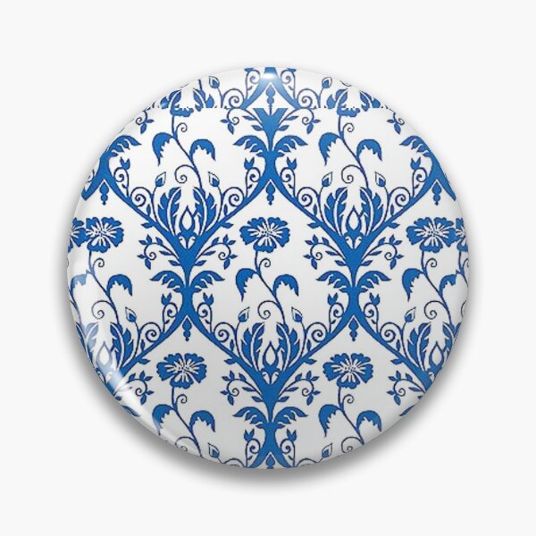 Item preview, ELECTRA 1 blue flower daisy baroque cornflower leaf patterns arabesque scrolls white vintage design style designed and sold by dragonemma.