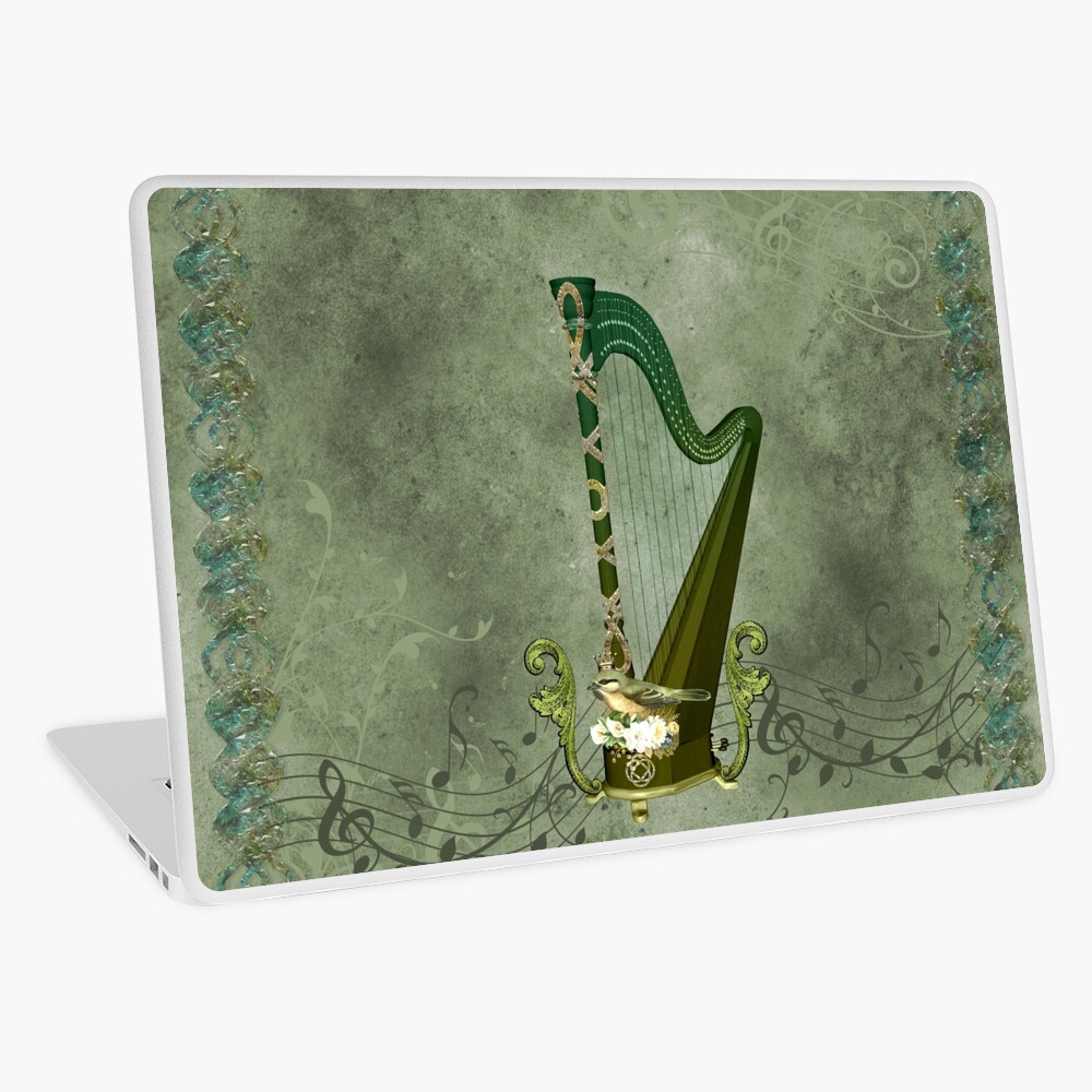 Celtic harp with celtic knot and flowers with bird Laptop Skin for Sale by  nicky2342