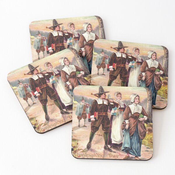 Item preview, Vintage Thanksgiving Day Greeting Card Pilgrims Leaving Church designed and sold by DeeElle.