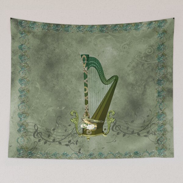 Item preview, Celtic harp with celtic knot and flowers with bird designed and sold by nicky2342.